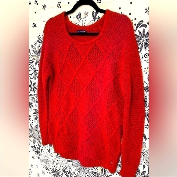 American Eagle crimson red chunky knit warm cozy winter fall holiday sweater - Picture 2 of 10